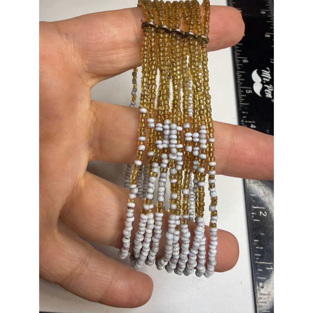 Multi-Strand Seed Bead Bracelet Amber White Two-Tone Boho Layered Stackable